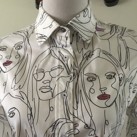 Robert Graham Tops - ROBERT GRAHAM WOMEN PRISCILLA COLLARED SHIRT FACES WITH EMBROIDERED EYES & EYES